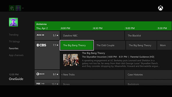 Xbox TV has OneGuide: a built-in TV guide